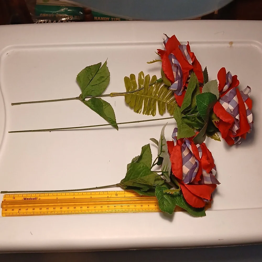 Artificial Flower Stems - Red, White, & Blue w/green
